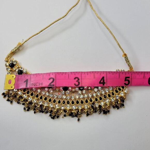 Black and Gold Choker Necklace Ethnic Indian Necklace - Picture 3 of 12